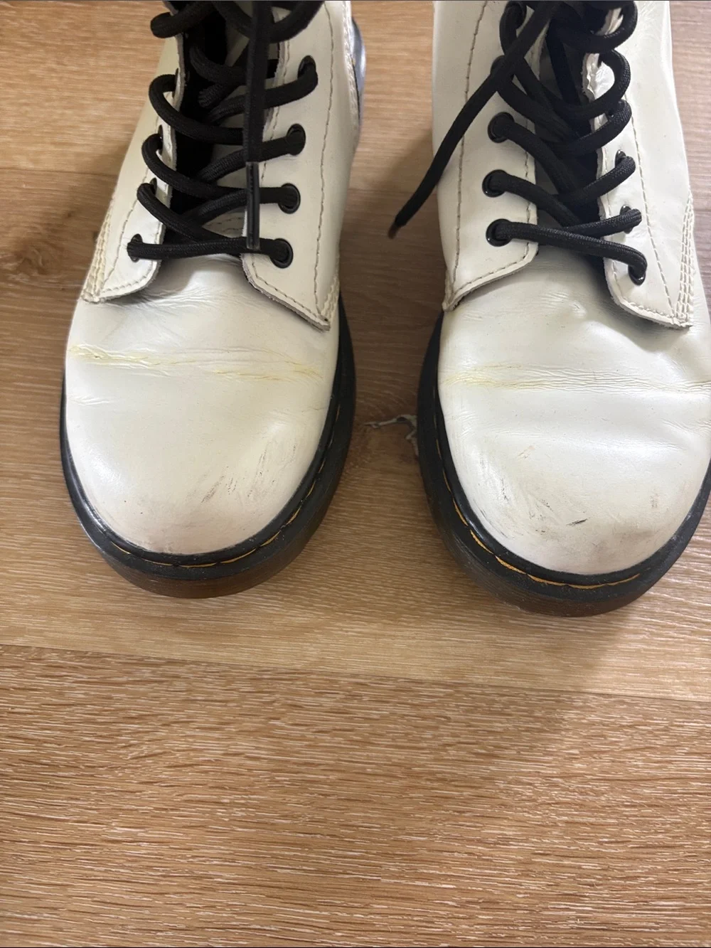 Dr. Martens White Leather Lace-Up Boots
